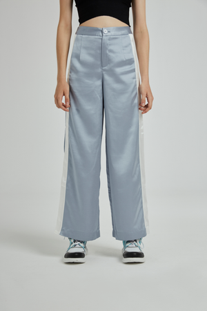 BLUE SILK WIDE LEG PANTS