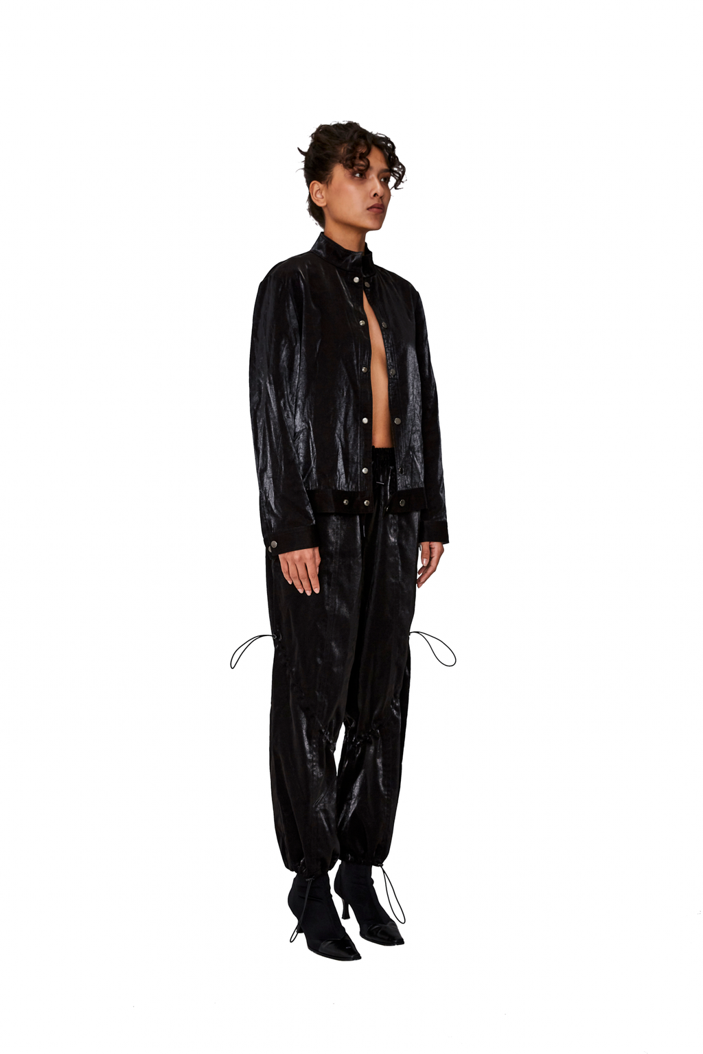 BLACK SILK DREW STRING PANTS