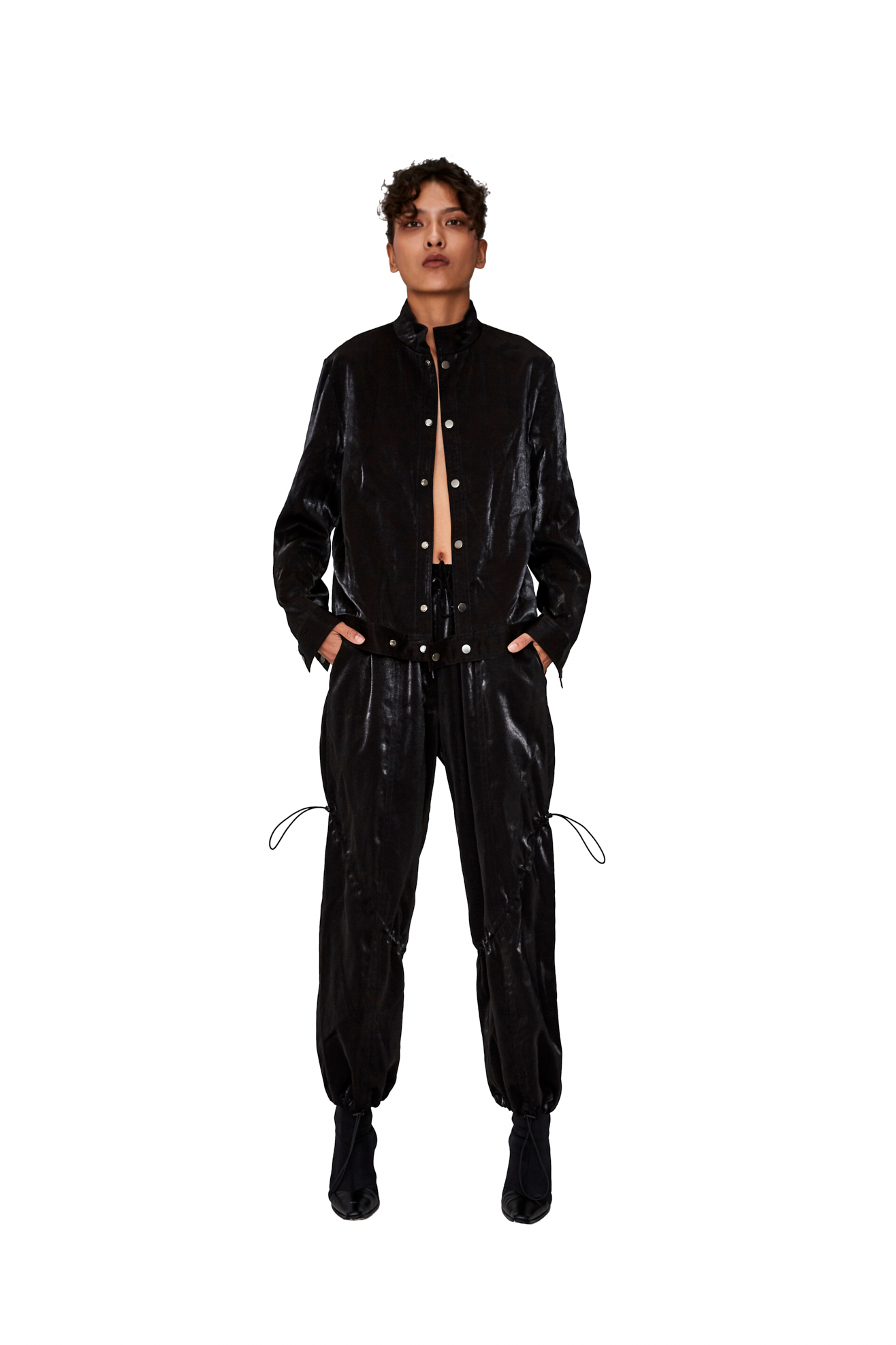 BLACK SILK DREW STRING PANTS