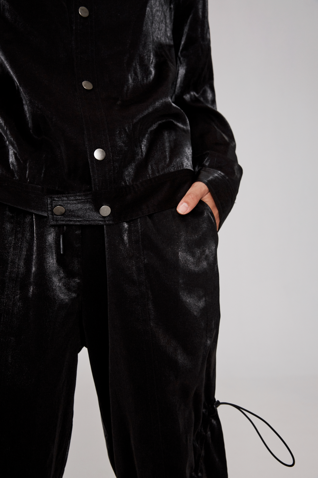 BLACK SILK DREW STRING PANTS