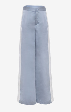 BLUE SILK WIDE LEG PANTS