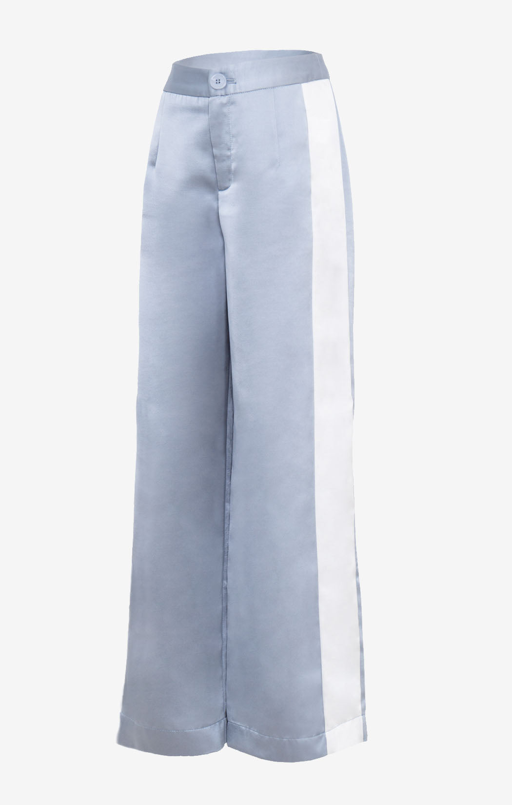 BLUE SILK WIDE LEG PANTS